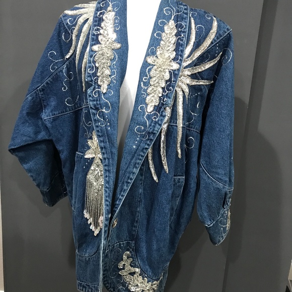 apache Jackets & Blazers - Denim Jacket with Silver Sequins